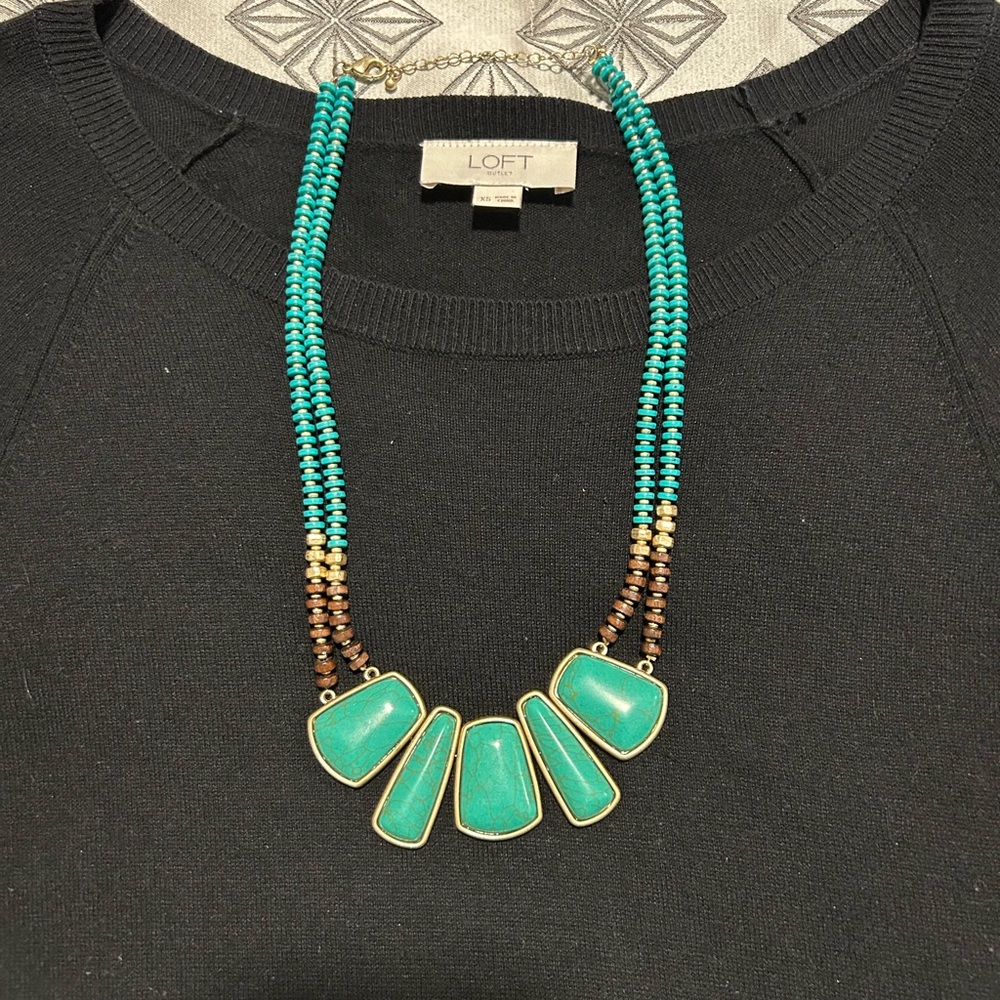 Wood Bead and Stone Necklace